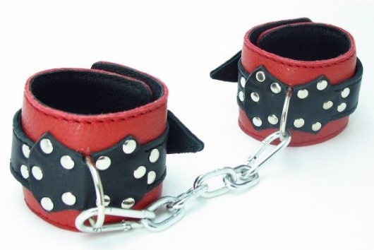 Красно-чёрные поножи из кожи - БДСМ Арсенал - купить с доставкой в Самаре