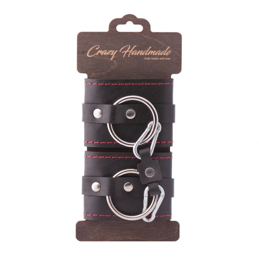 Черные однослойные кожаные наручники с контрастной строчкой - Crazy Handmade - купить с доставкой в Самаре