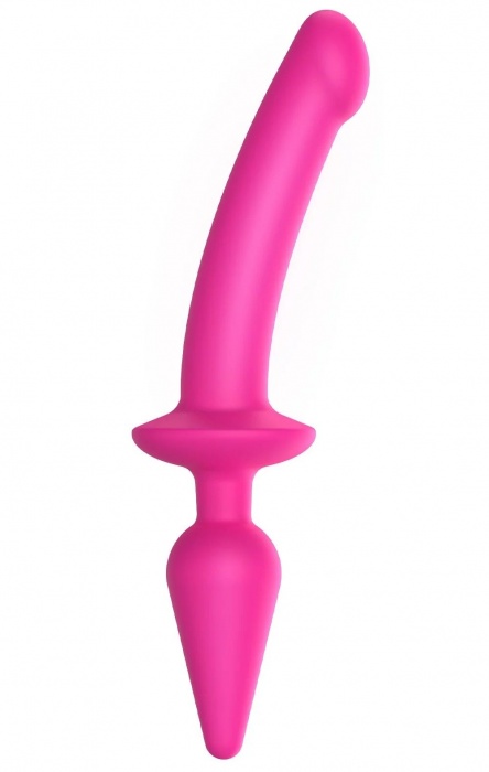 Ярко-розовый двусторонний фаллоимитатор Switch Plug-In Semi-Realistic Size L - Strap-on-me