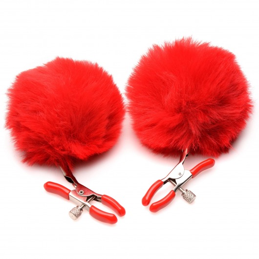 Красные зажимы на соски с помпонами Pom Pom - XR Brands - купить с доставкой в Самаре