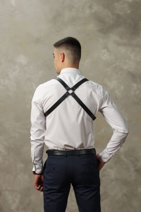 Черная мужская кожаная портупея №4 - БДСМ Арсенал - купить с доставкой в Самаре