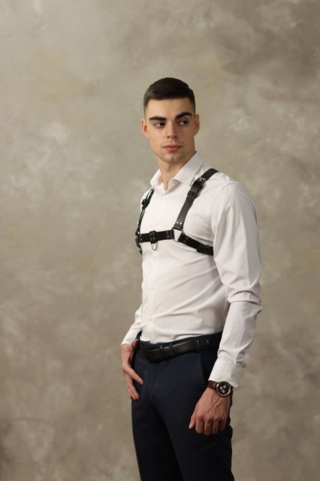 Черная мужская кожаная портупея №4 - БДСМ Арсенал - купить с доставкой в Самаре