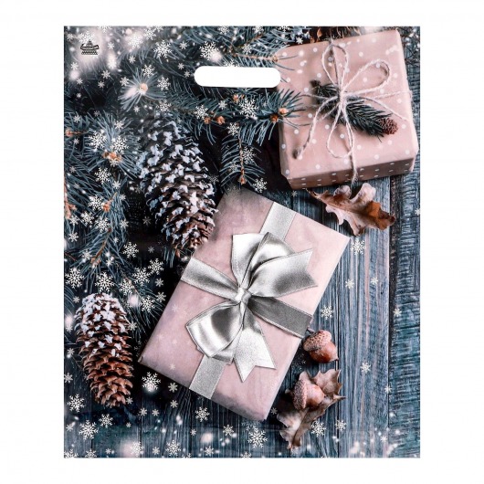 Новогодний пакет с принтом в виде подарков и вырубной ручкой (45х38 см) - Сима-Ленд - купить с доставкой в Самаре
