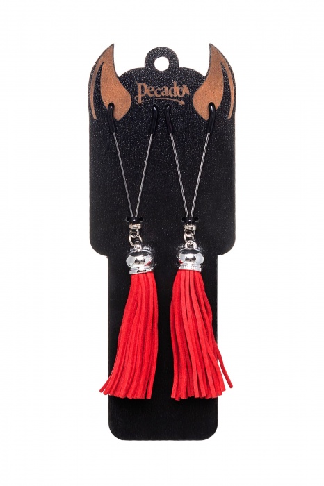 Зажимы на соски «Вилки» с красными кисточками из замши - Pecado - купить с доставкой в Самаре