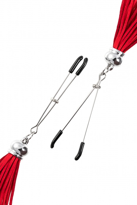 Зажимы на соски «Вилки» с красными кисточками из замши - Pecado - купить с доставкой в Самаре