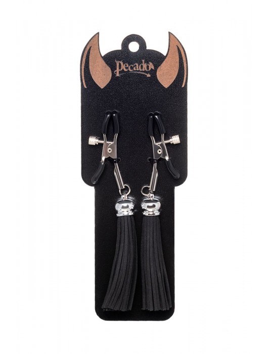 Зажимы на соски «Прищепки» с черными кисточками из замши - Pecado - купить с доставкой в Самаре
