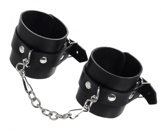 Черные однослойные наручники из натуральной кожи с цепочкой - Pecado - купить с доставкой в Самаре