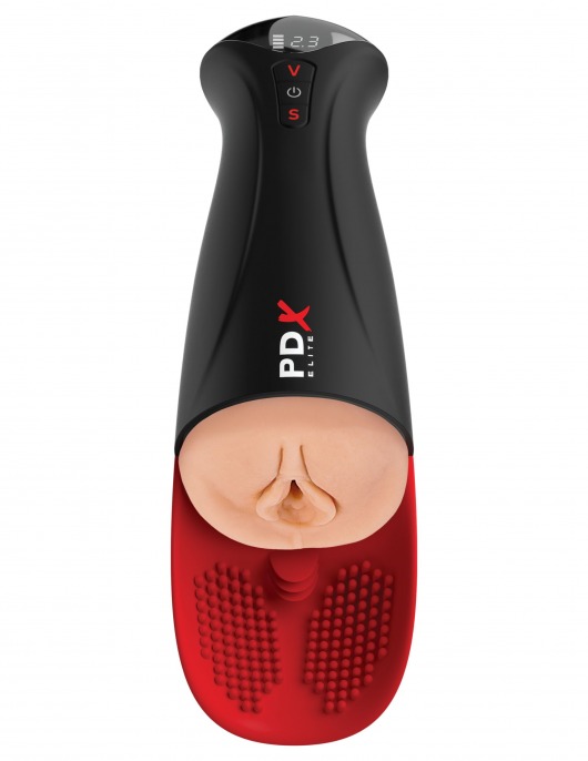 Телесный мастурбатор-вагина в черной колбе с вибрацией Fuck-O-Matic Pro XL - Pipedream - в Самаре купить с доставкой