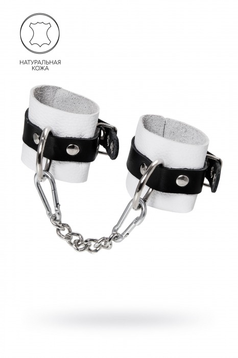Бело-черные кожаные наручники с одним ремешком с люверсами - Pecado - купить с доставкой в Самаре