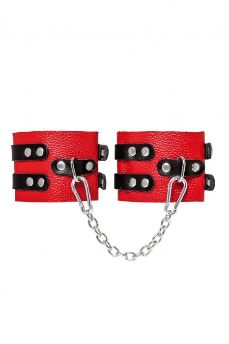 Красно-черные мягкие оковы с двумя ремешками с люверсами - Pecado - купить с доставкой в Самаре