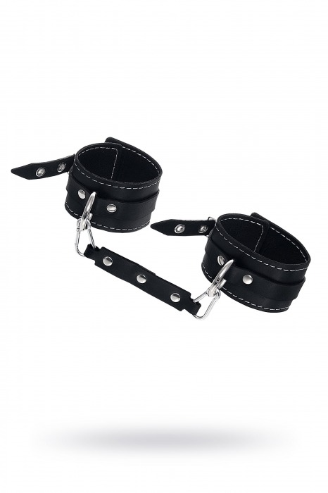 Черные двухслойные кожаные оковы с белой строчкой - Pecado - купить с доставкой в Самаре