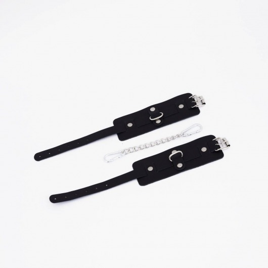 Черные кожаные оковы с хромированной фурнитурой - Crazy Handmade - купить с доставкой в Самаре