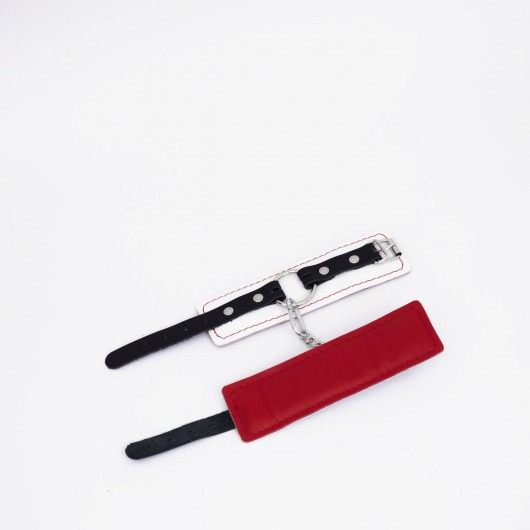 Бело-красные кожаные наручники - Crazy Handmade - купить с доставкой в Самаре