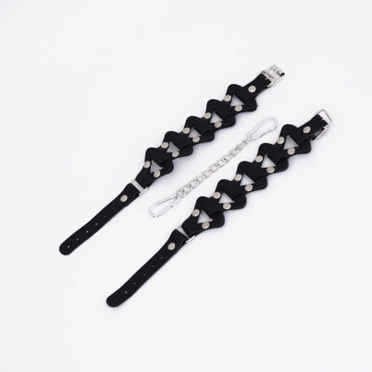 Черные кожаные наручники из звеньев - Crazy Handmade - купить с доставкой в Самаре