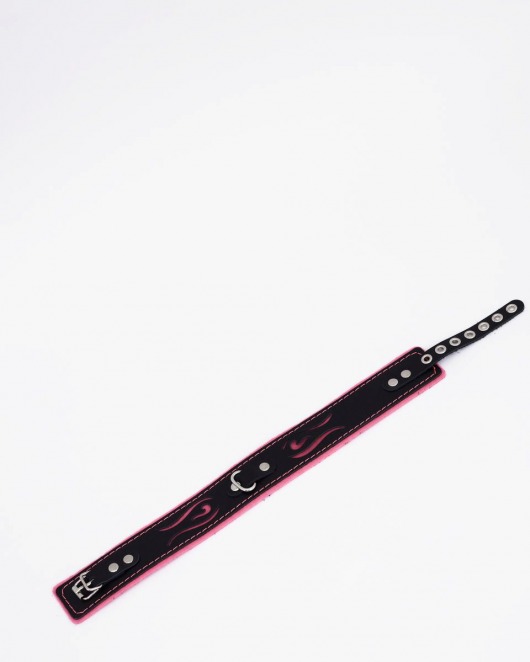 Черно-розовый кожаный ошейник с розовой строчкой - Crazy Handmade - купить с доставкой в Самаре