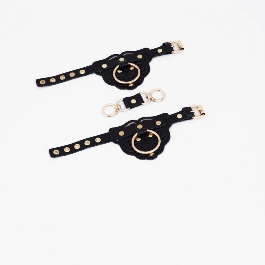 Черные наручники с золотистой фурнитурой - Crazy Handmade - купить с доставкой в Самаре