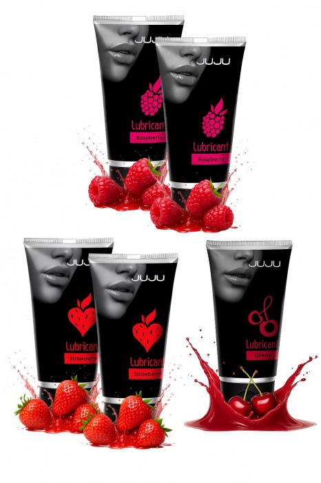 Набор из 5 съедобных лубрикантов JUJU (клубника х 2, малина х 2, вишня) - JuJu - купить с доставкой в Самаре