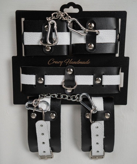 Набор фиксаторов из черной и белой натуральной кожи - Crazy Handmade - купить с доставкой в Самаре