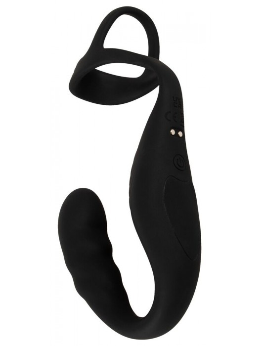 Черное эрекционное кольцо со стимуляцией промежности и анальной пробкой Cock Ring with RC Prostate Plug - Orion - в Самаре купить с доставкой