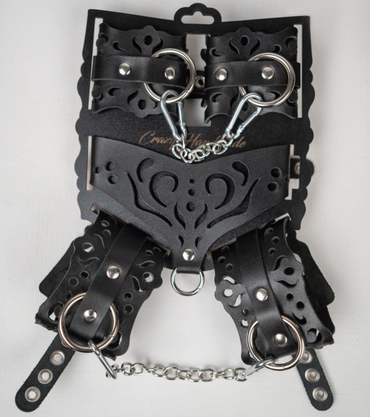 Черный ажурный кожаный набор фиксаций - Crazy Handmade - купить с доставкой в Самаре