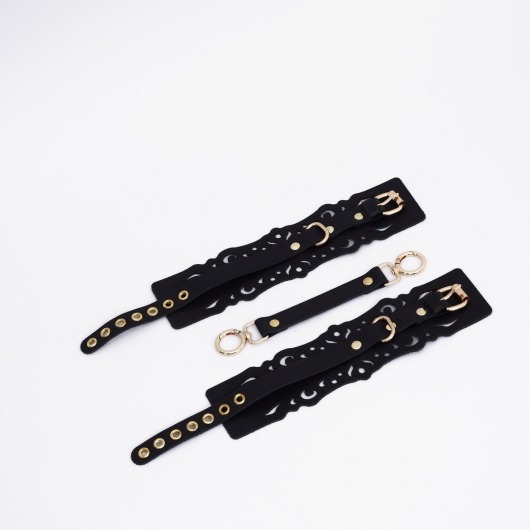 Черный кожаные оковы с узорами и золотистой фурнитурой - Crazy Handmade - купить с доставкой в Самаре