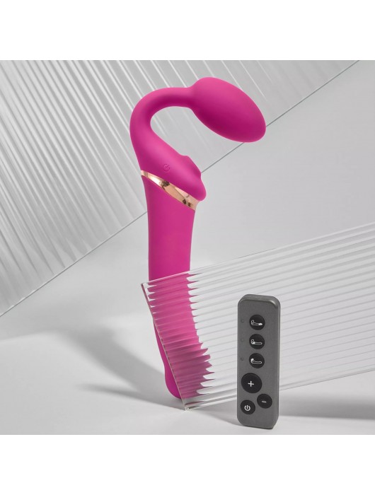 Ярко-розовый безремневой страпон Multi Orgasm Bendable Strap-On size XL с клиторальной стимуляцией - Strap-on-me - купить с доставкой в Самаре