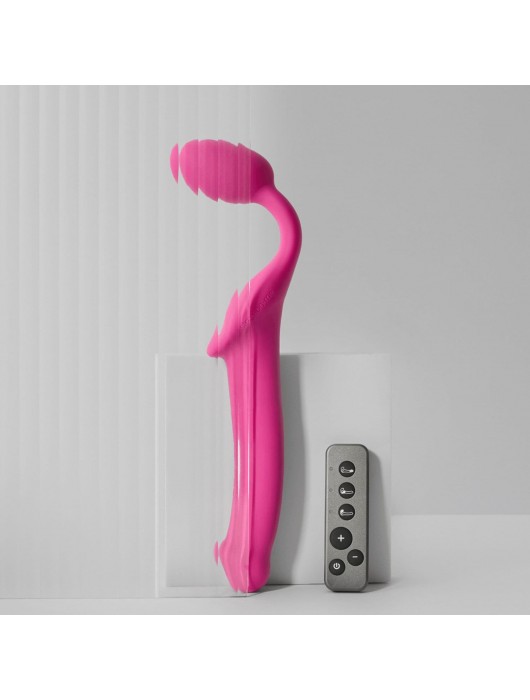 Ярко-розовый безремневой страпон Strap-on-me Vibrating Bendable Strap-On size L - Strap-on-me - купить с доставкой в Самаре