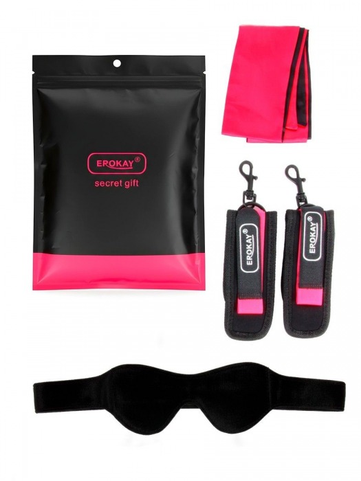 Черно-розовый эротический набор: маска, наручники и повязка - Erokay - купить с доставкой в Самаре