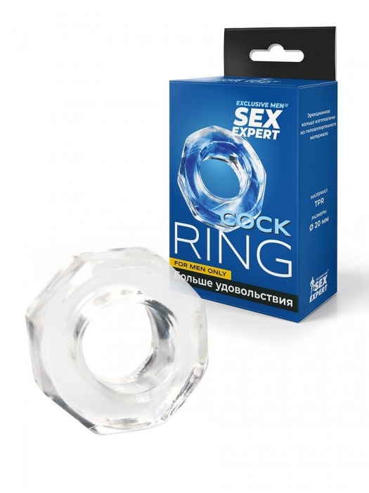 Прозрачное эрекционное кольцо в форме гайки - Sex Expert - в Самаре купить с доставкой