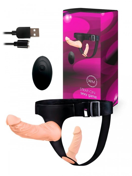 Женский страпон с 2 насадками, вибрацией и пультом ДУ - Erowoman-Eroman - купить с доставкой в Самаре