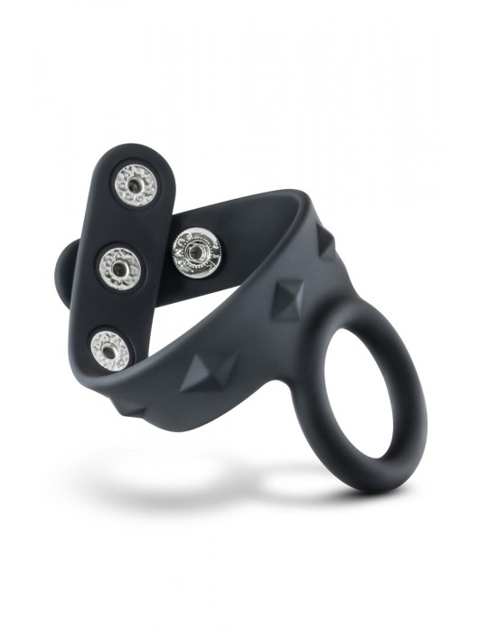 Черное эрекционное кольцо с подхватом мошонки на кнопках VS6 - Blush Novelties - в Самаре купить с доставкой