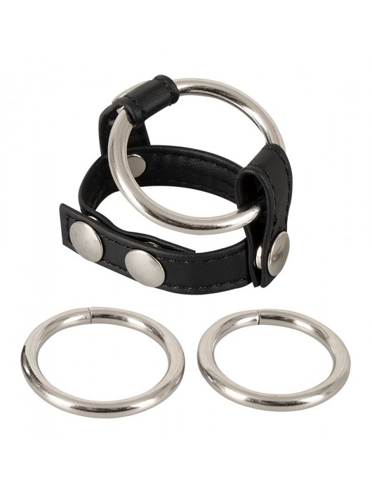 Подхват для мошонки с 3 съемными эрекционными кольцами Leder-Riemen - Orion - в Самаре купить с доставкой