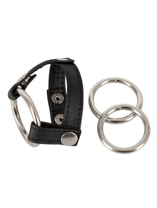 Подхват для мошонки с 3 съемными эрекционными кольцами Leder-Riemen - Orion - в Самаре купить с доставкой