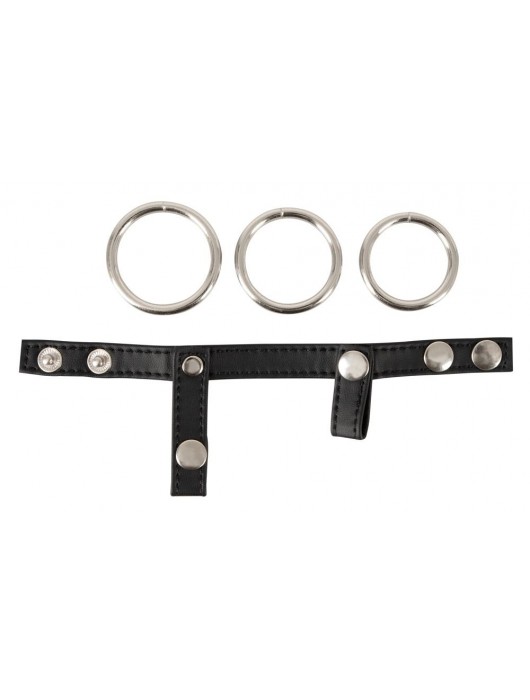 Подхват для мошонки с 3 съемными эрекционными кольцами Leder-Riemen - Orion - в Самаре купить с доставкой