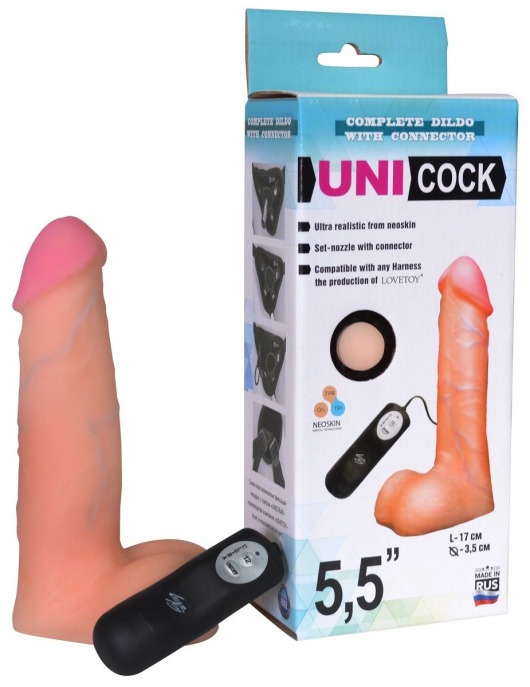 Фаллическая насадка Харнесс UNICOCK 5,5  с вибрацией - 17 см. - LOVETOY (А-Полимер) - купить с доставкой в Самаре