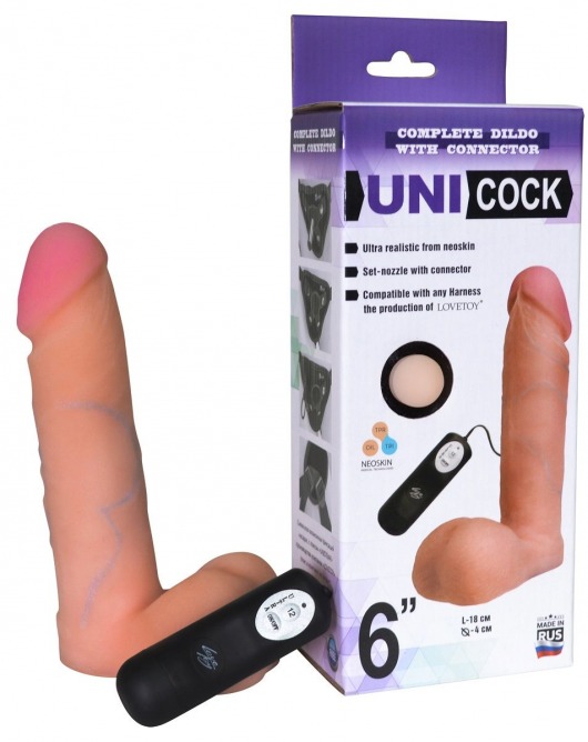 Фаллическая насадка Харнесс UNICOCK 6  с вибрацией - 18 см. - LOVETOY (А-Полимер) - купить с доставкой в Самаре