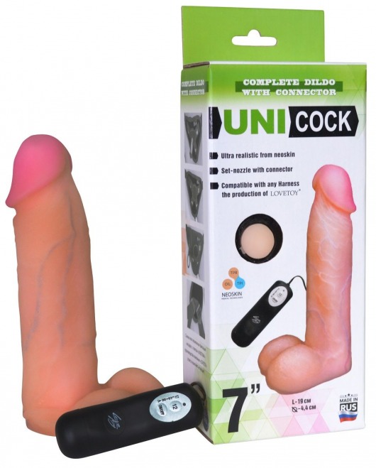Фаллическая насадка Харнесс UNICOCK 7  с вибрацией - 19 см. - LOVETOY (А-Полимер) - купить с доставкой в Самаре