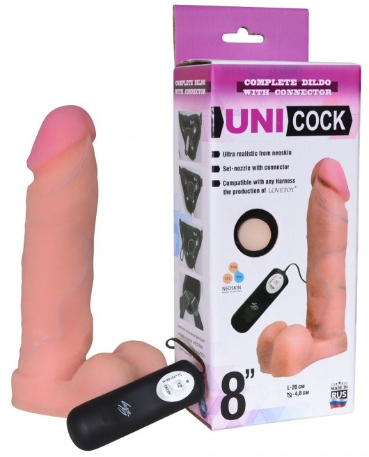 Фаллическая насадка Харнесс UNICOCK 8  с вибрацией - 20 см. - LOVETOY (А-Полимер) - купить с доставкой в Самаре