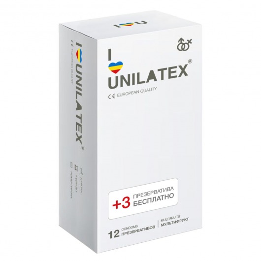 Разноцветные ароматизированные презервативы Unilatex Multifruit  - 12 шт. + 3 шт. в подарок - Unilatex - купить с доставкой в Самаре