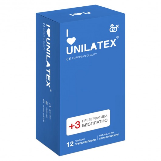 Классические презервативы Unilatex Natural Plain - 12 шт. + 3 шт. в подарок - Unilatex - купить с доставкой в Самаре