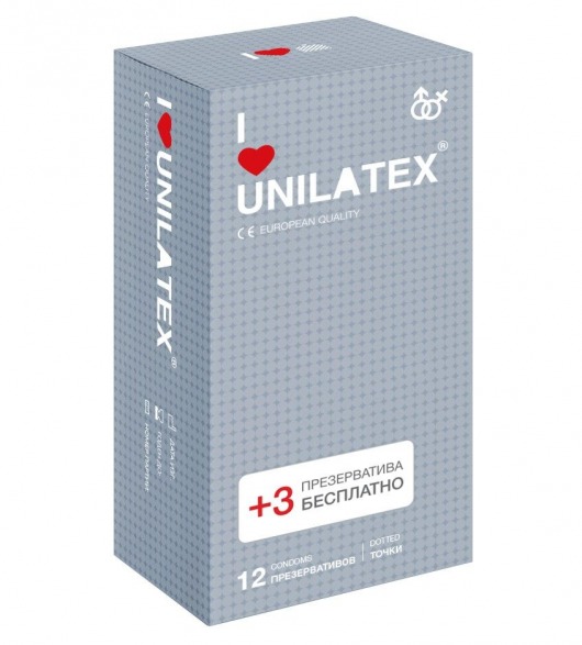 Презервативы с точками Unilatex Dotted - 12 шт. + 3 шт. в подарок - Unilatex - купить с доставкой в Самаре