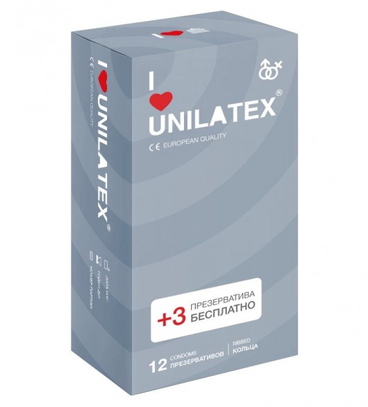 Презервативы с рёбрами Unilatex Ribbed - 12 шт. + 3 шт. в подарок - Unilatex - купить с доставкой в Самаре