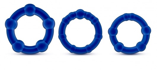 Набор из 3 синих эрекционных колец Stay Hard Beaded Cockrings - Blush Novelties - в Самаре купить с доставкой