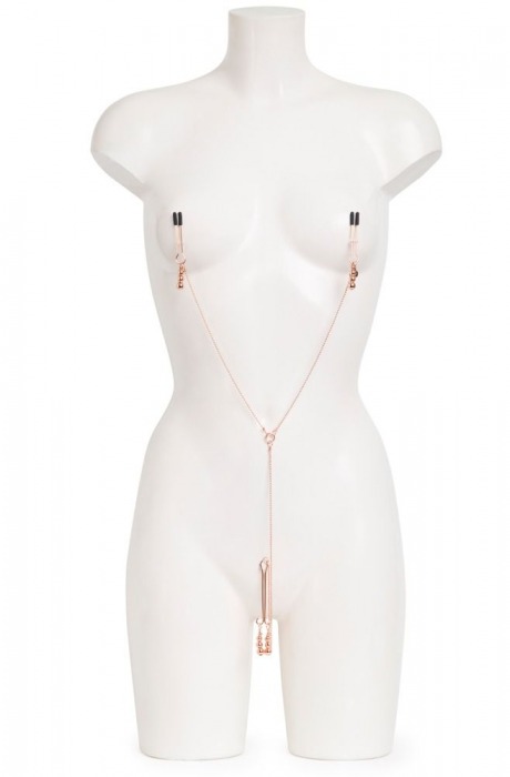 Золотистые зажимы для сосков и клитора All Sensation Nipple and Clitoral Chain - Fifty Shades of Grey - купить с доставкой в Самаре
