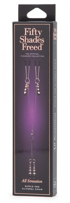 Золотистые зажимы для сосков и клитора All Sensation Nipple and Clitoral Chain - Fifty Shades of Grey - купить с доставкой в Самаре