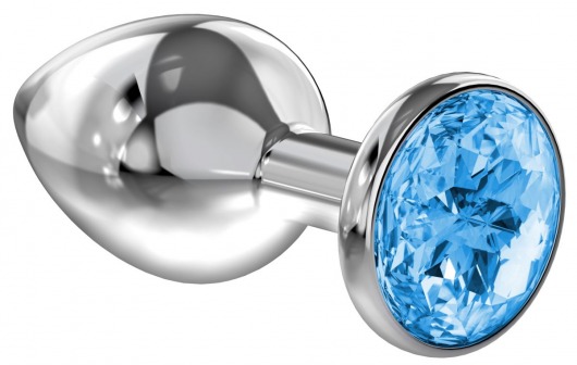 Большая серебристая анальная пробка Diamond Light blue Sparkle Large с голубым кристаллом - 8 см. - Lola Games - купить с доставкой в Самаре