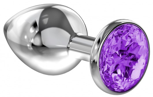 Большая серебристая анальная пробка Diamond Purple Sparkle Large с фиолетовым кристаллом - 8 см. - Lola Games - купить с доставкой в Самаре