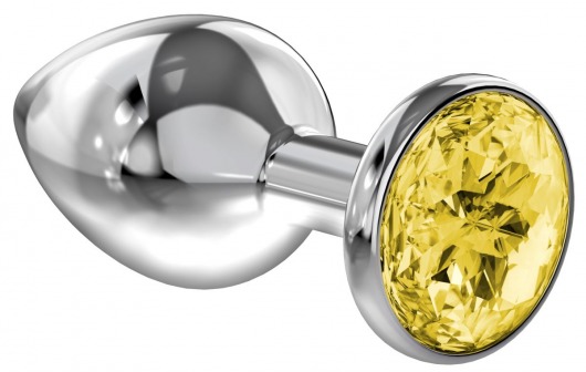 Большая серебристая анальная пробка Diamond Yellow Sparkle Large с жёлтым кристаллом - 8 см. - Lola Games - купить с доставкой в Самаре