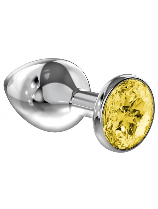 Малая серебристая анальная пробка Diamond Yellow Sparkle Small с жёлтым кристаллом - 7 см. - Lola Games - купить с доставкой в Самаре