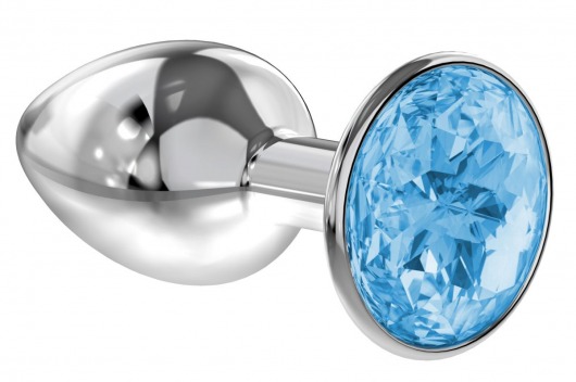 Малая серебристая анальная пробка Diamond Light blue Sparkle Small с голубым кристаллом - 7 см. - Lola Games - купить с доставкой в Самаре